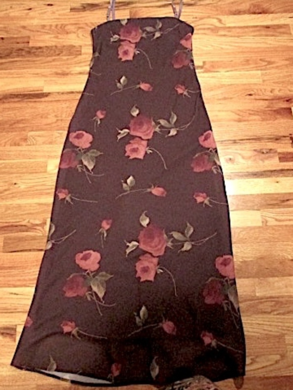 Ruby Sheer Sleeveless Purple Pink Roses Maxi Dress, Size M
